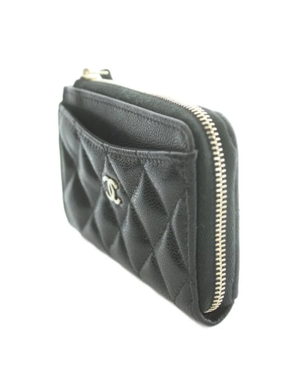 Chanel Classic Zip Card Case CC Logo Shiny Grained Calfskin Cavius Quilted - Picture 2 of 8